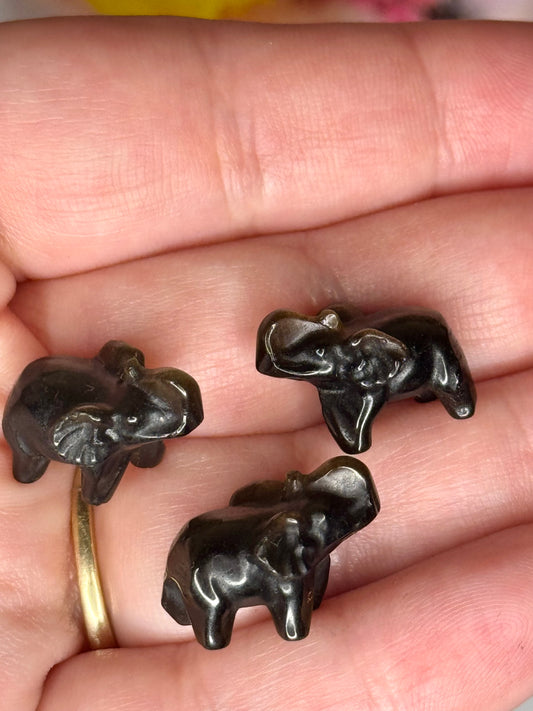 Mini Gold Sheen Obsidian Elephant