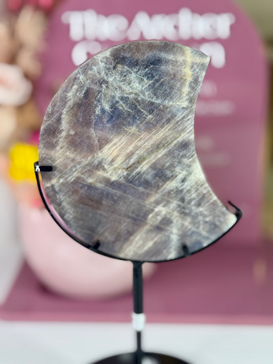 Moonstone Moon on Black Stand (416A)