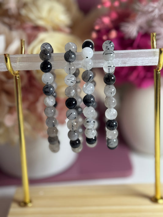 8mm Tourmaline in Quartz Bead Bracelet