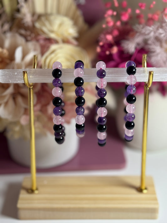 8mm Amethyst, Rose Quartz, Obsidian Bead Bracelet