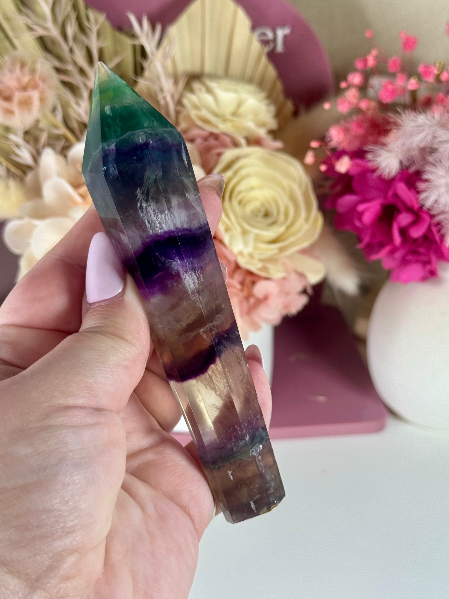 Rainbow Fluorite Wand with Gold Stand