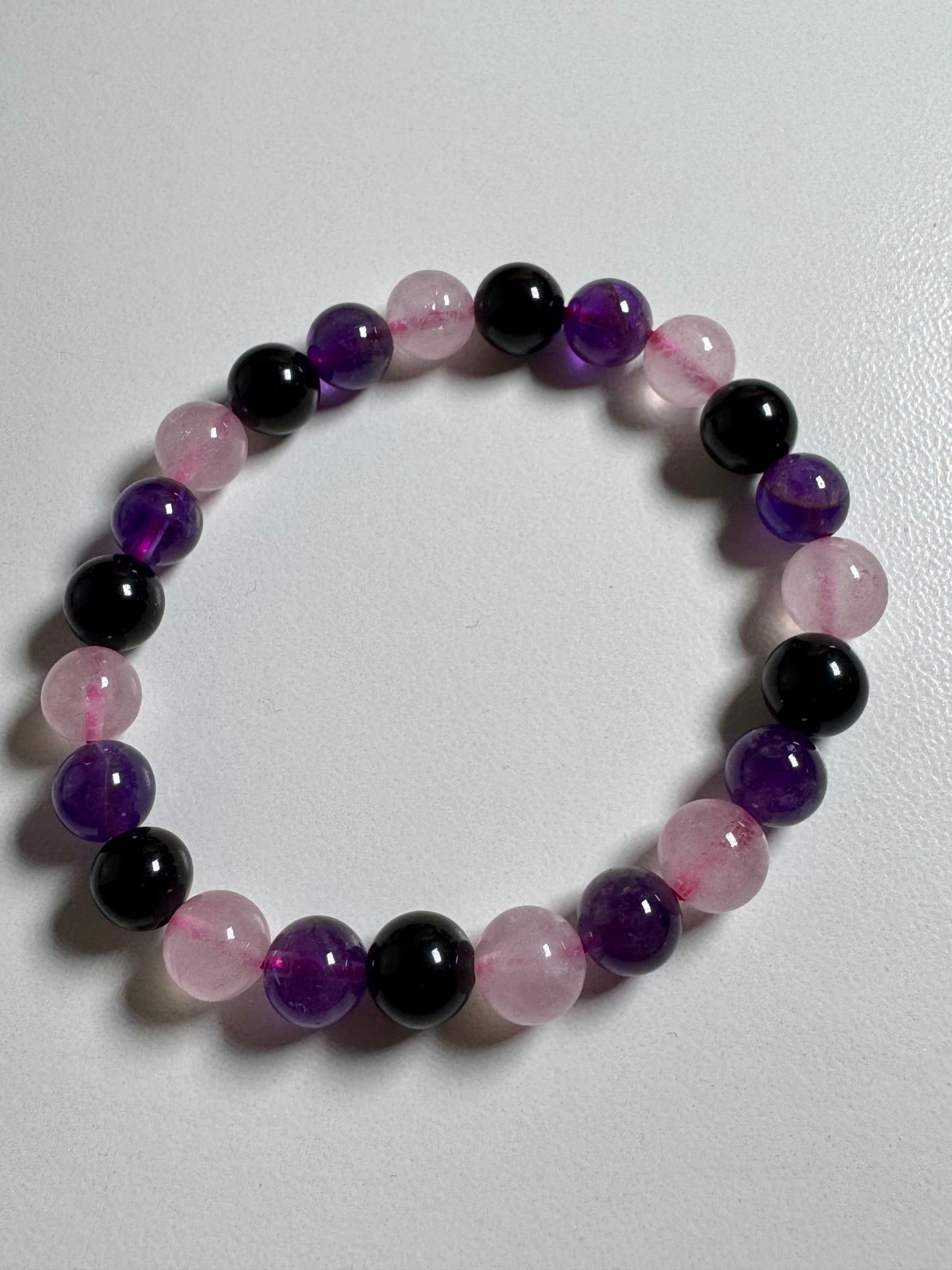8mm Amethyst, Rose Quartz, Obsidian Bead Bracelet