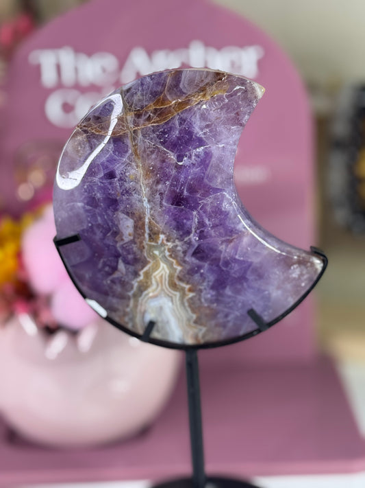 Amethyst and Mexican Crazy Lace Agate Moon with Black Stand (3)