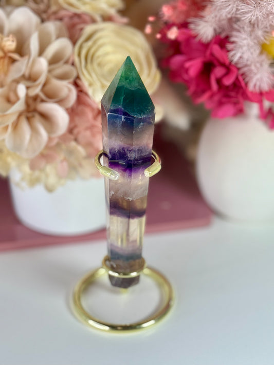 Rainbow Fluorite Wand with Gold Stand