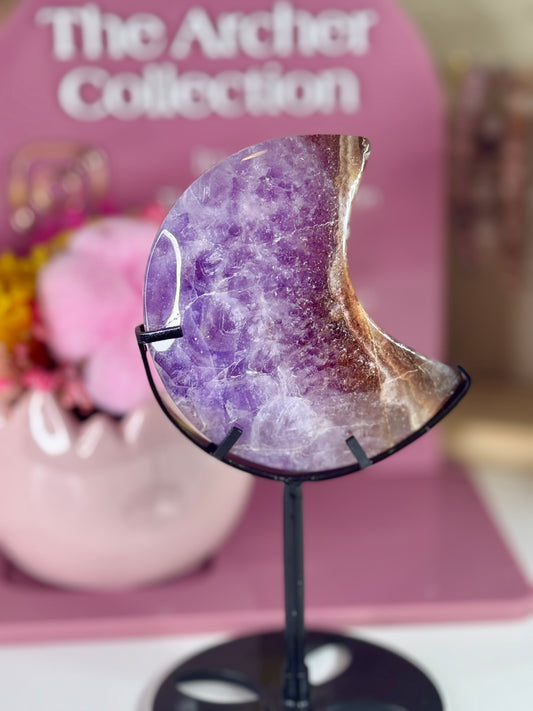 Amethyst and Mexican Crazy Lace Agate Moon with Black Stand (48)