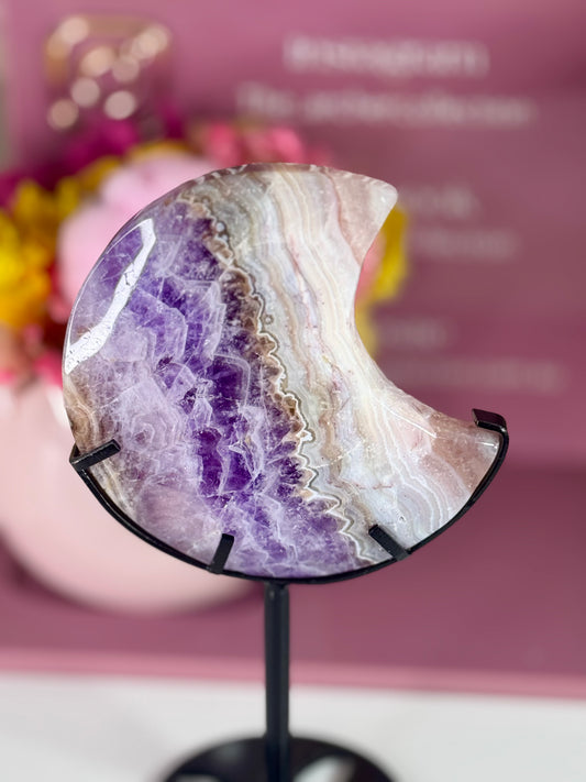 Amethyst and Mexican Crazy Lace Agate Moon with Black Stand (51)