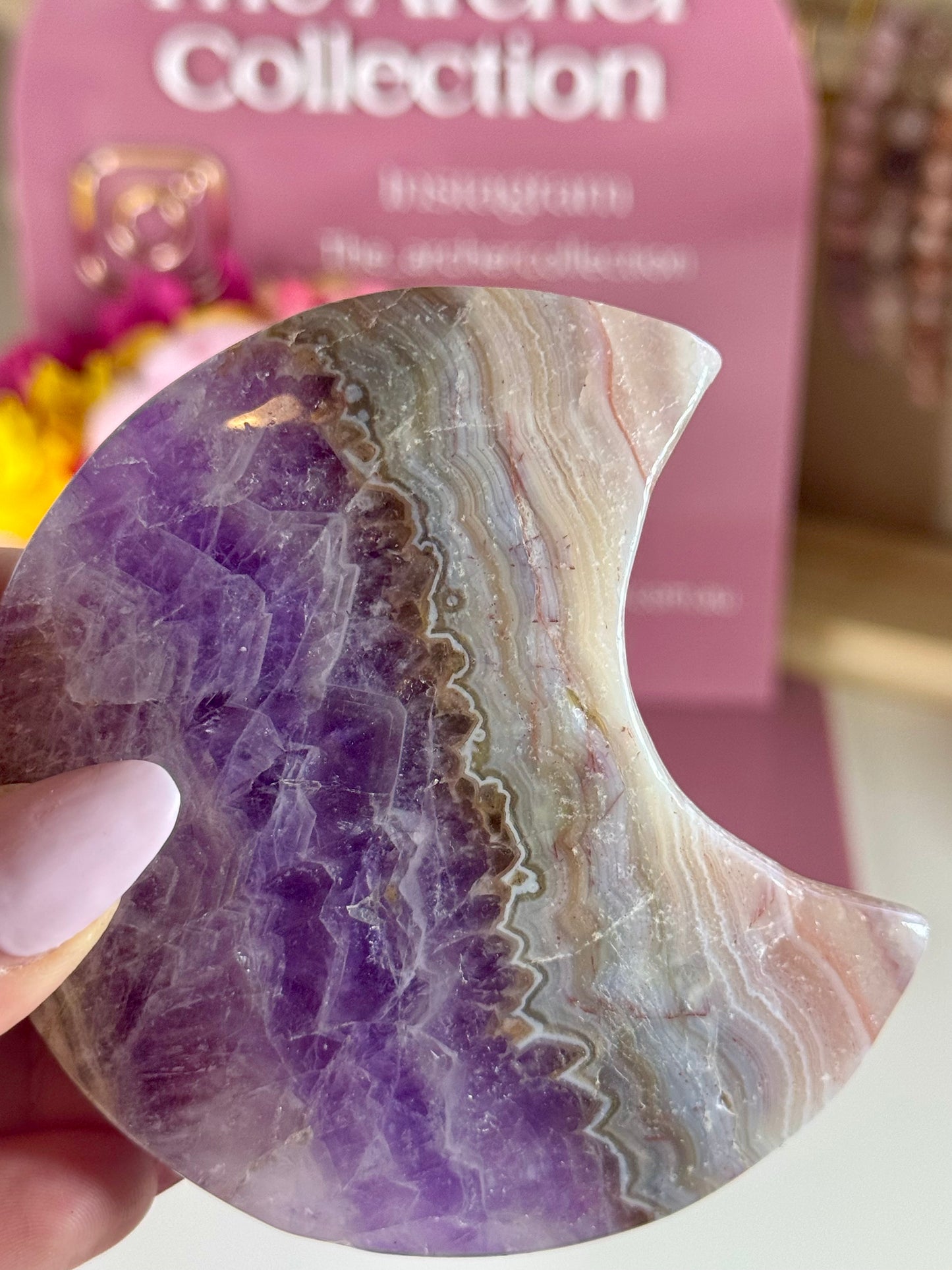 Amethyst and Mexican Crazy Lace Agate Moon with Black Stand (51)
