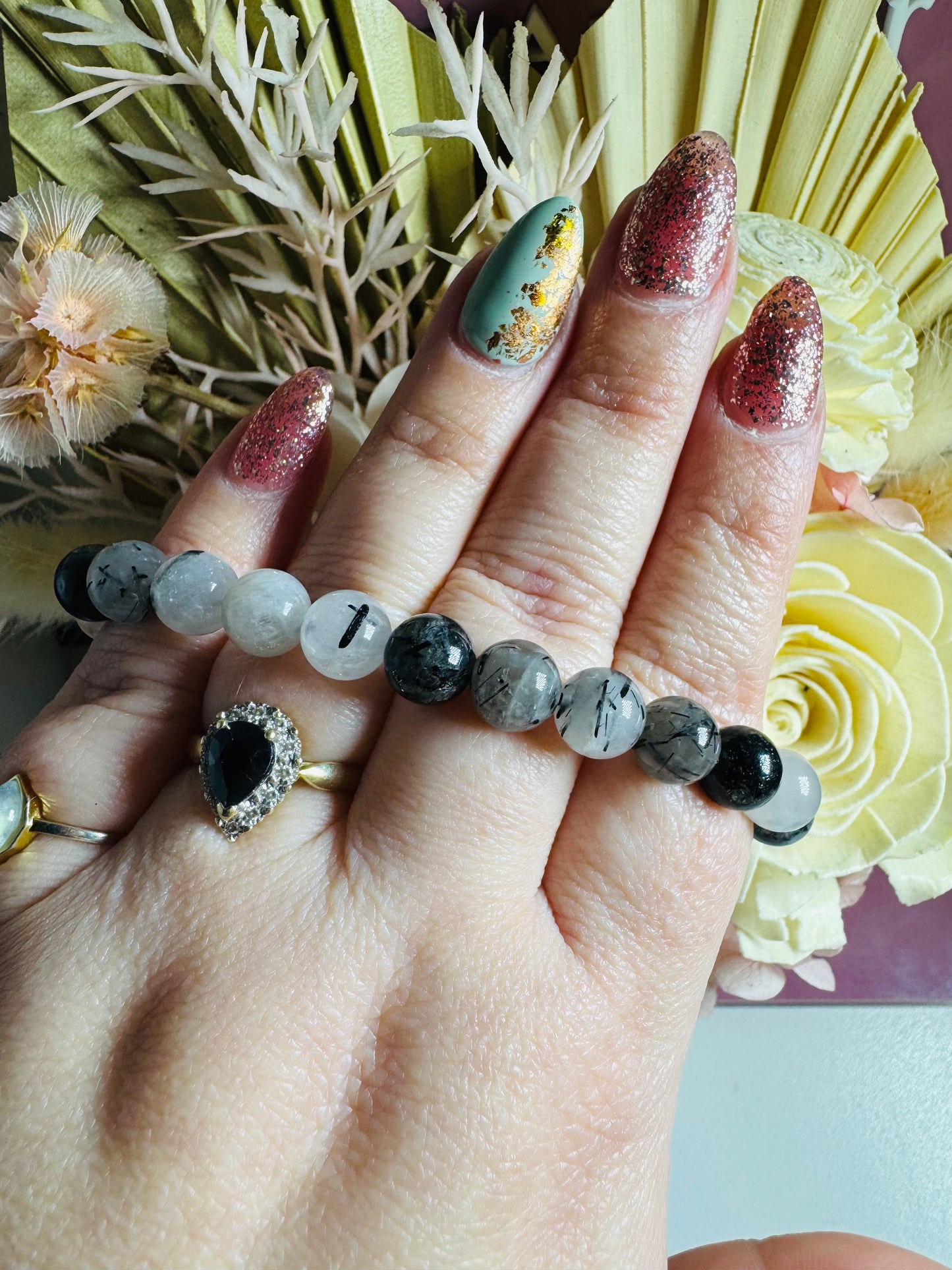 8mm Tourmaline in Quartz Bead Bracelet