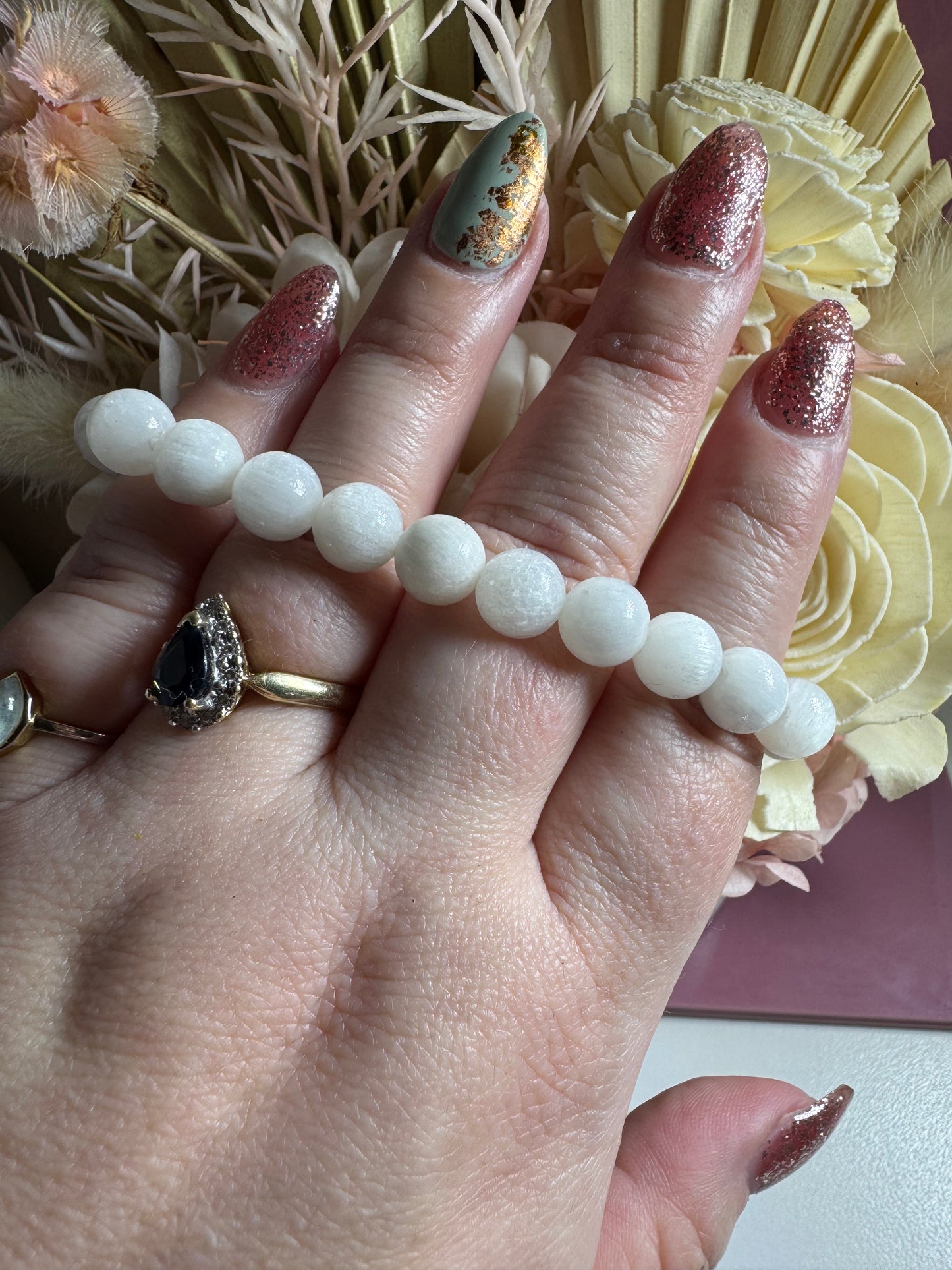 8mm Selenite Bead Bracelet