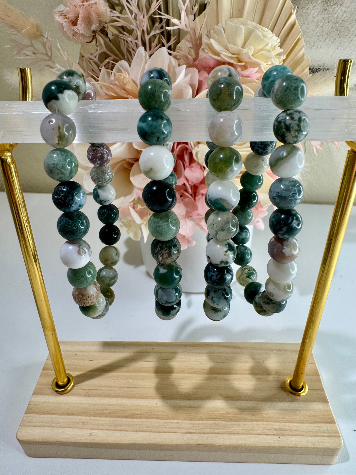 Moss Agate 8mm Bead Bracelet