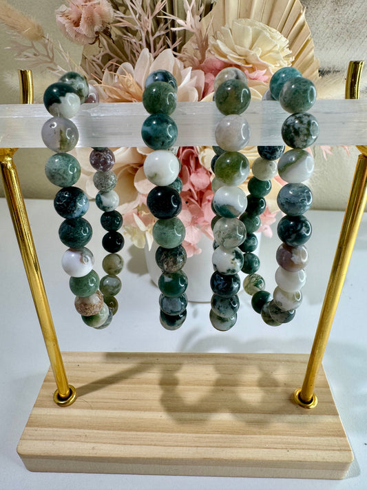 Moss Agate 8mm Bead Bracelet