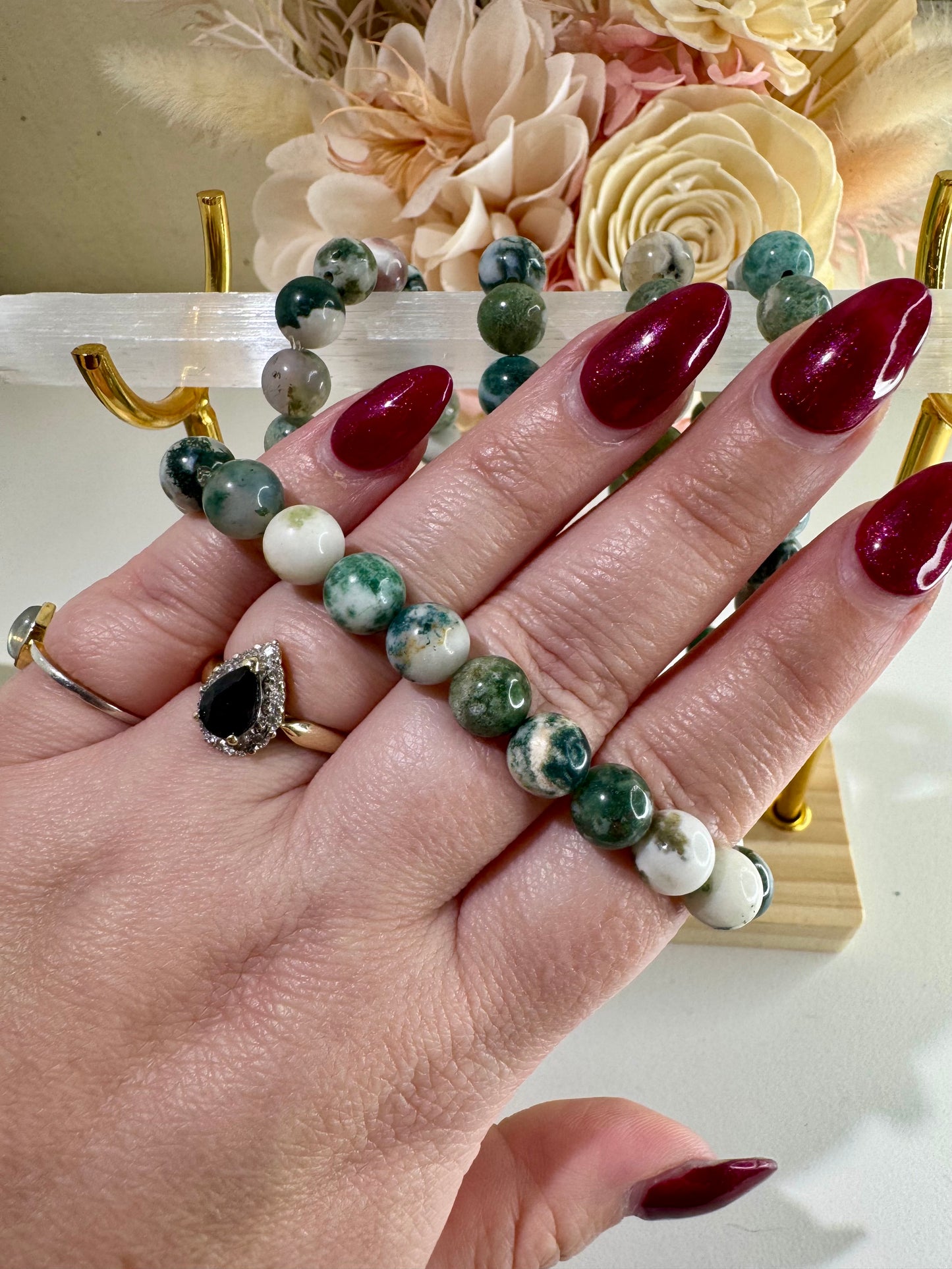 Moss Agate 8mm Bead Bracelet