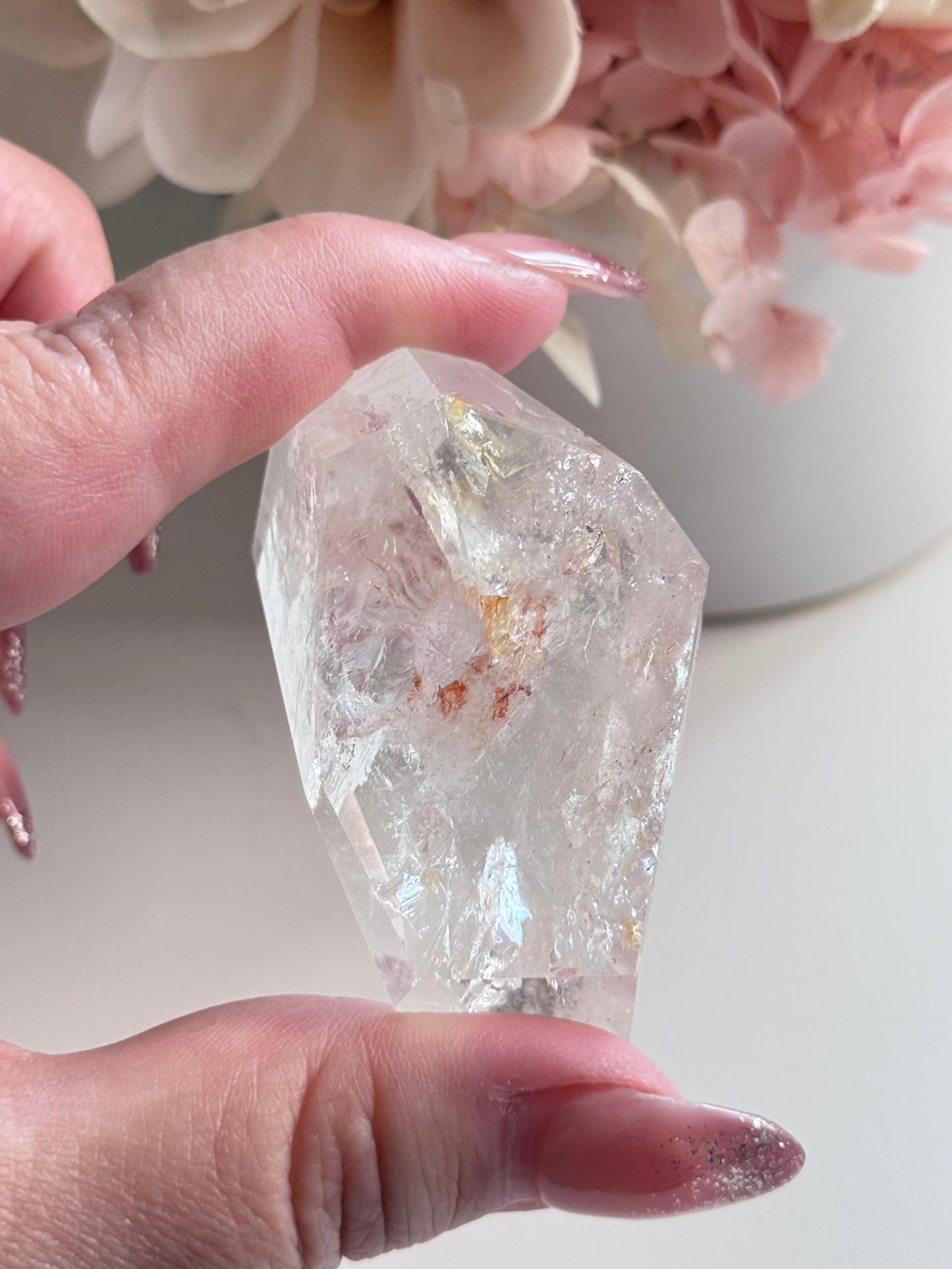 Clear Quartz Freeform with small Hematite Inclusions