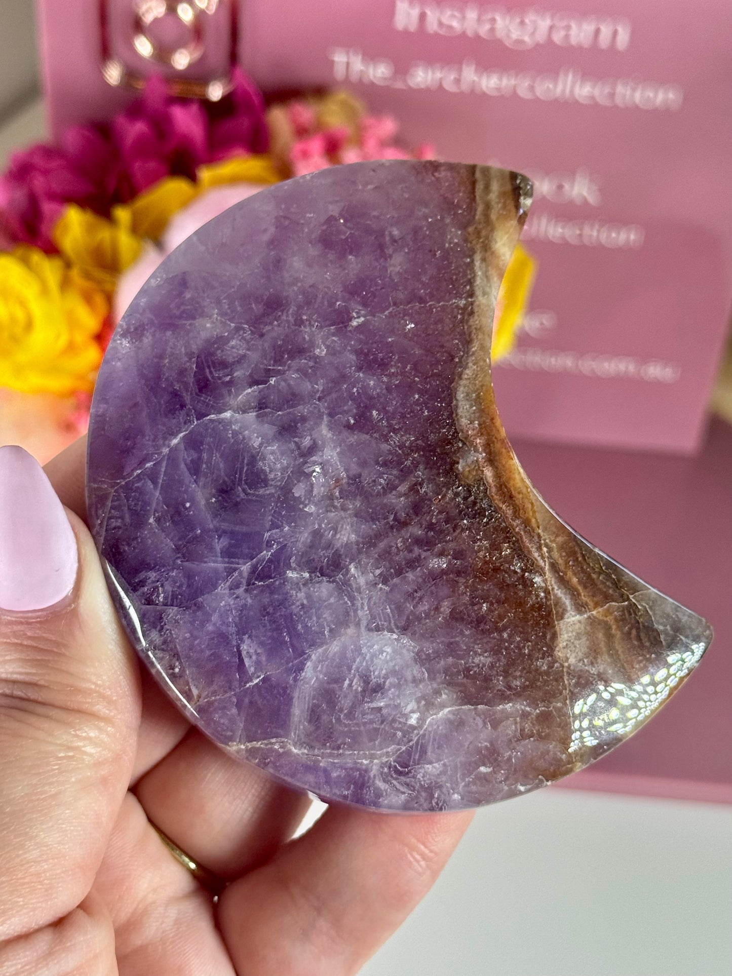 Amethyst and Mexican Crazy Lace Agate Moon with Black Stand (48)