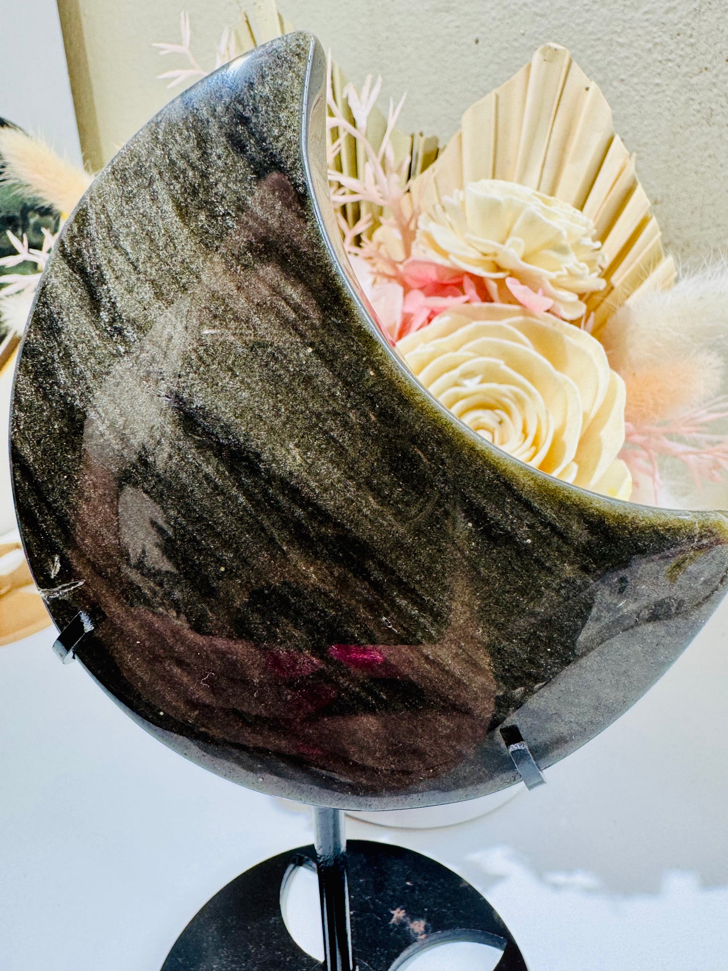 Gold Sheen Obsidian Moon on Stand