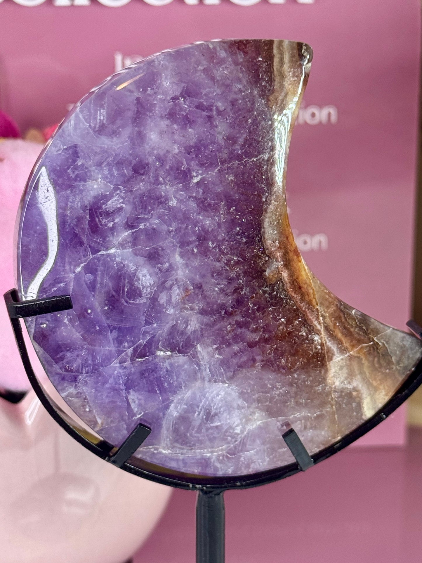 Amethyst and Mexican Crazy Lace Agate Moon with Black Stand (48)