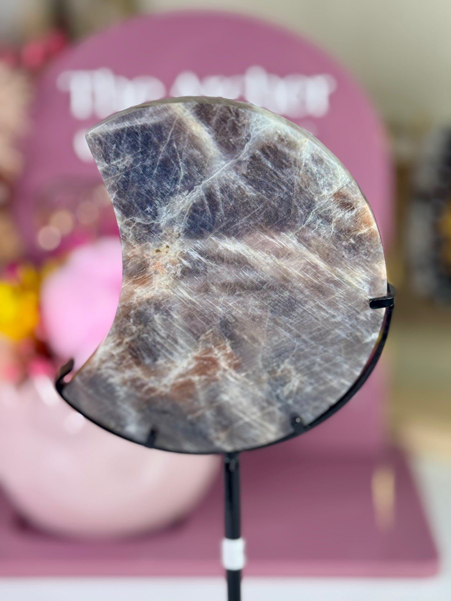 Moonstone Moon on Black Stand (416A)