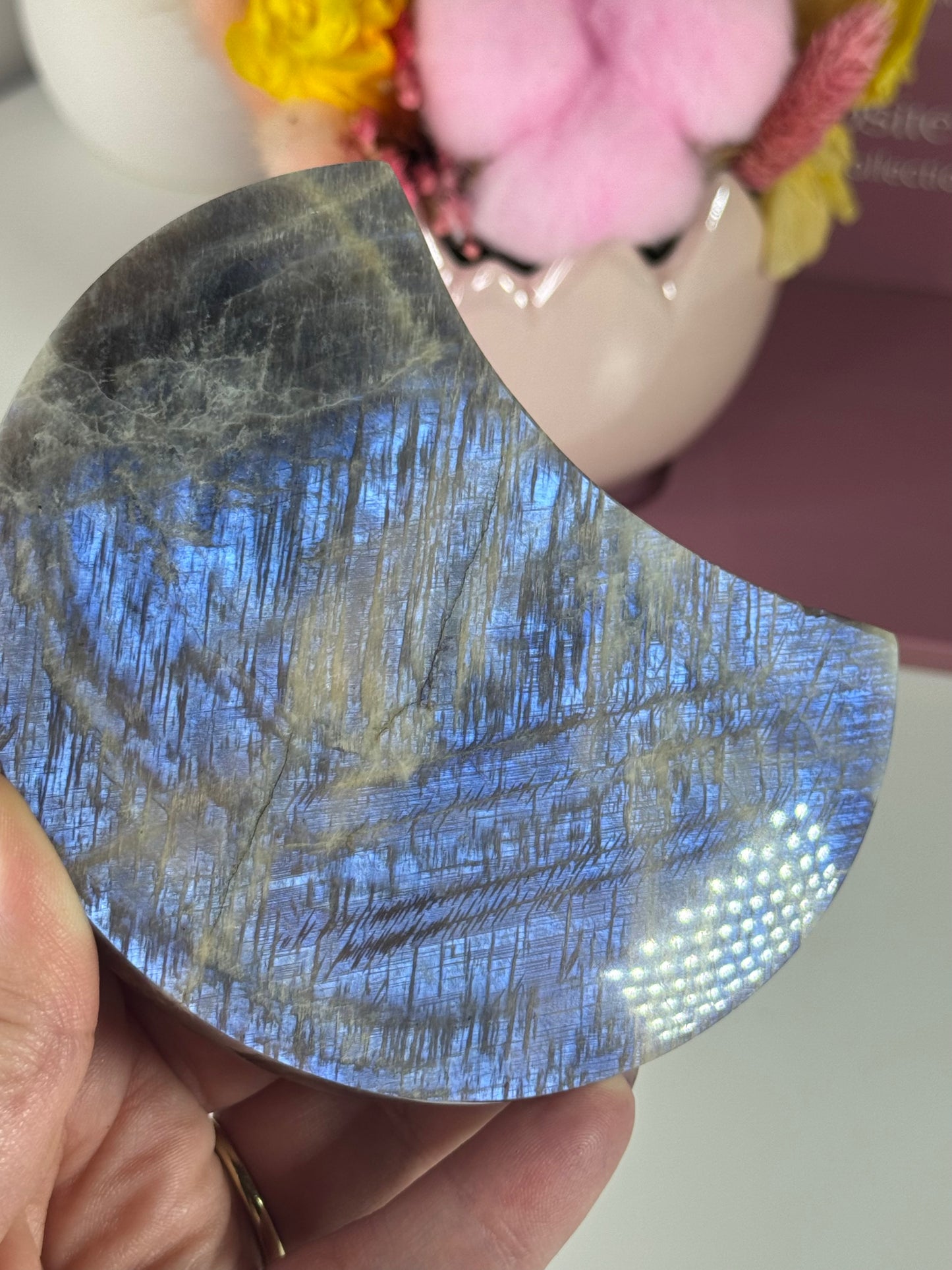 Moonstone Moon on Black Stand (416A)