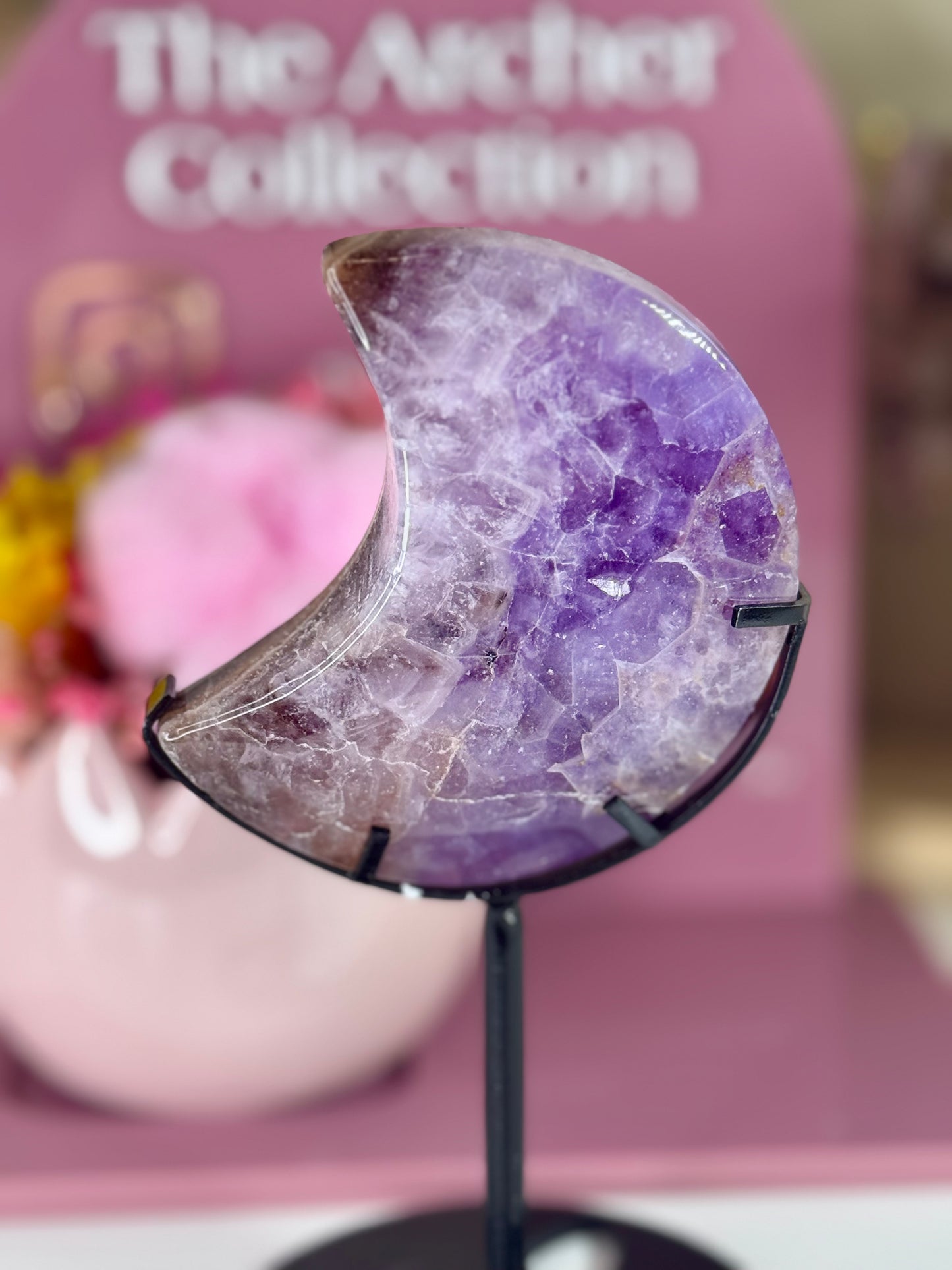 Amethyst and Mexican Crazy Lace Agate Moon with Black Stand (48)