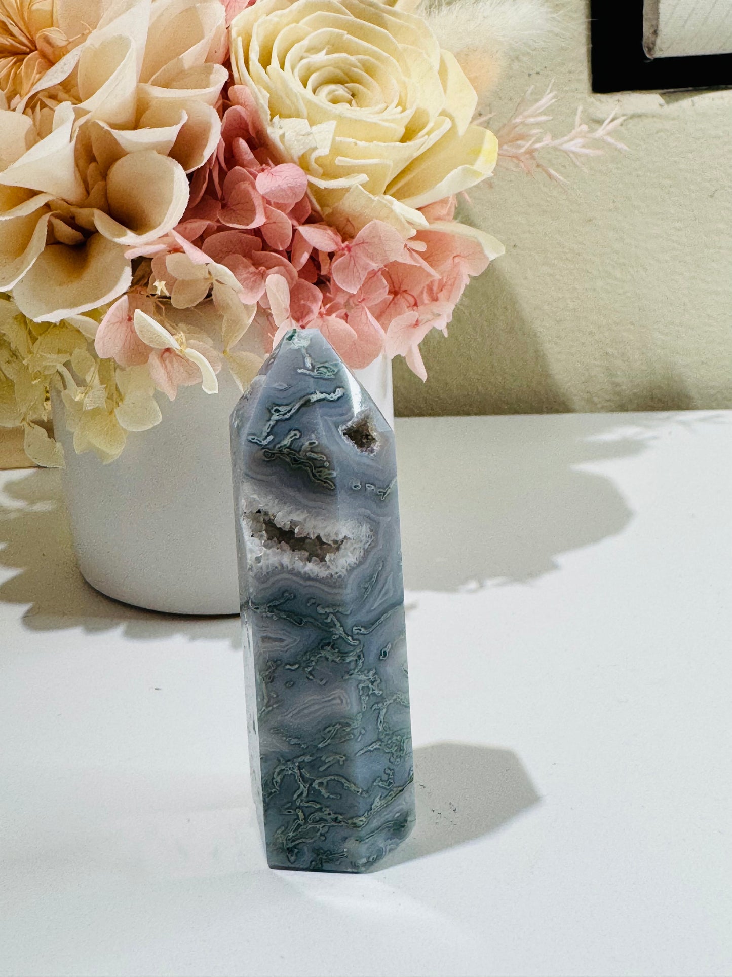 Moss Agate Tower (chipped tip)