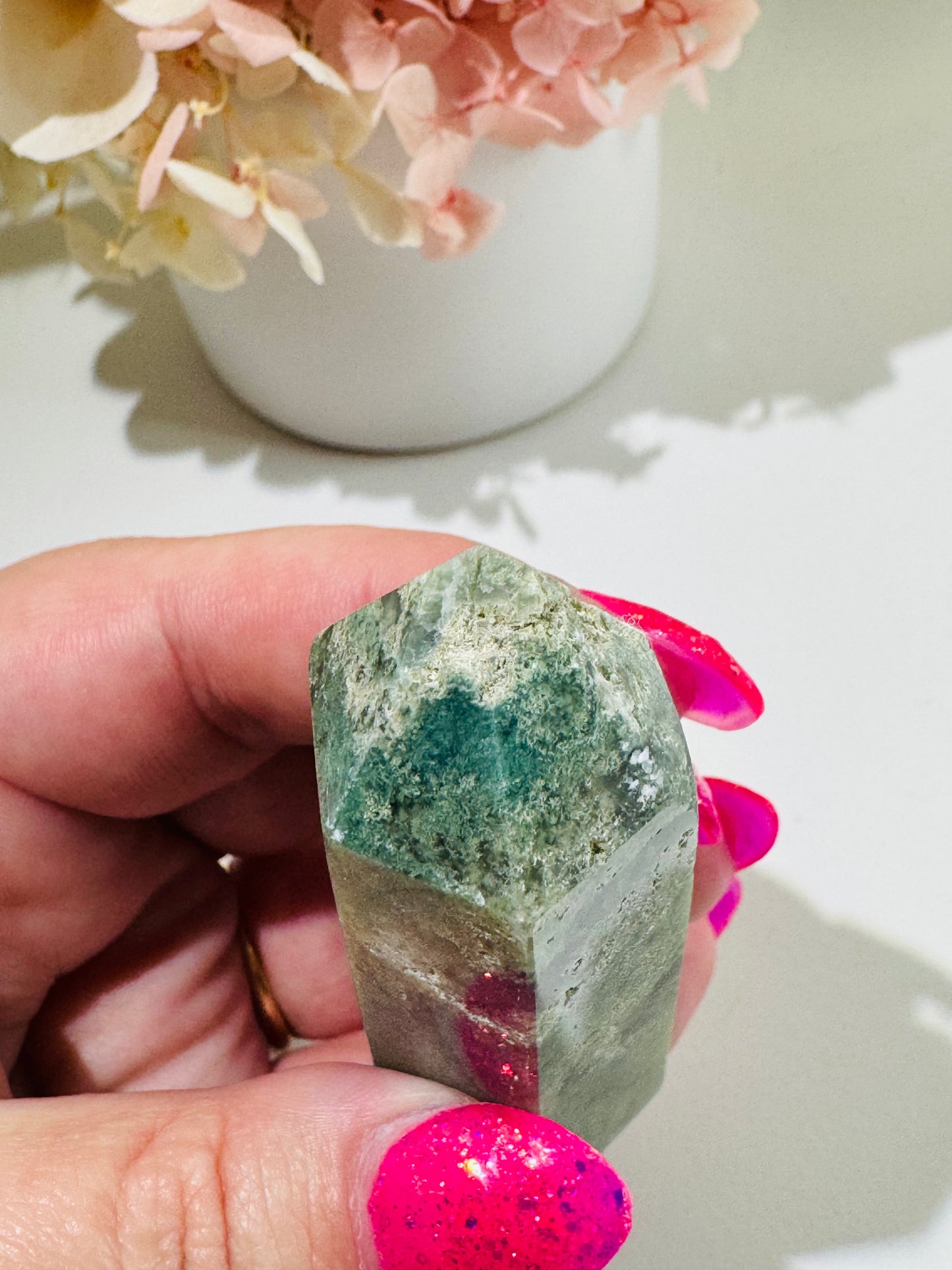 Moss Agate Tower (chipped tip)