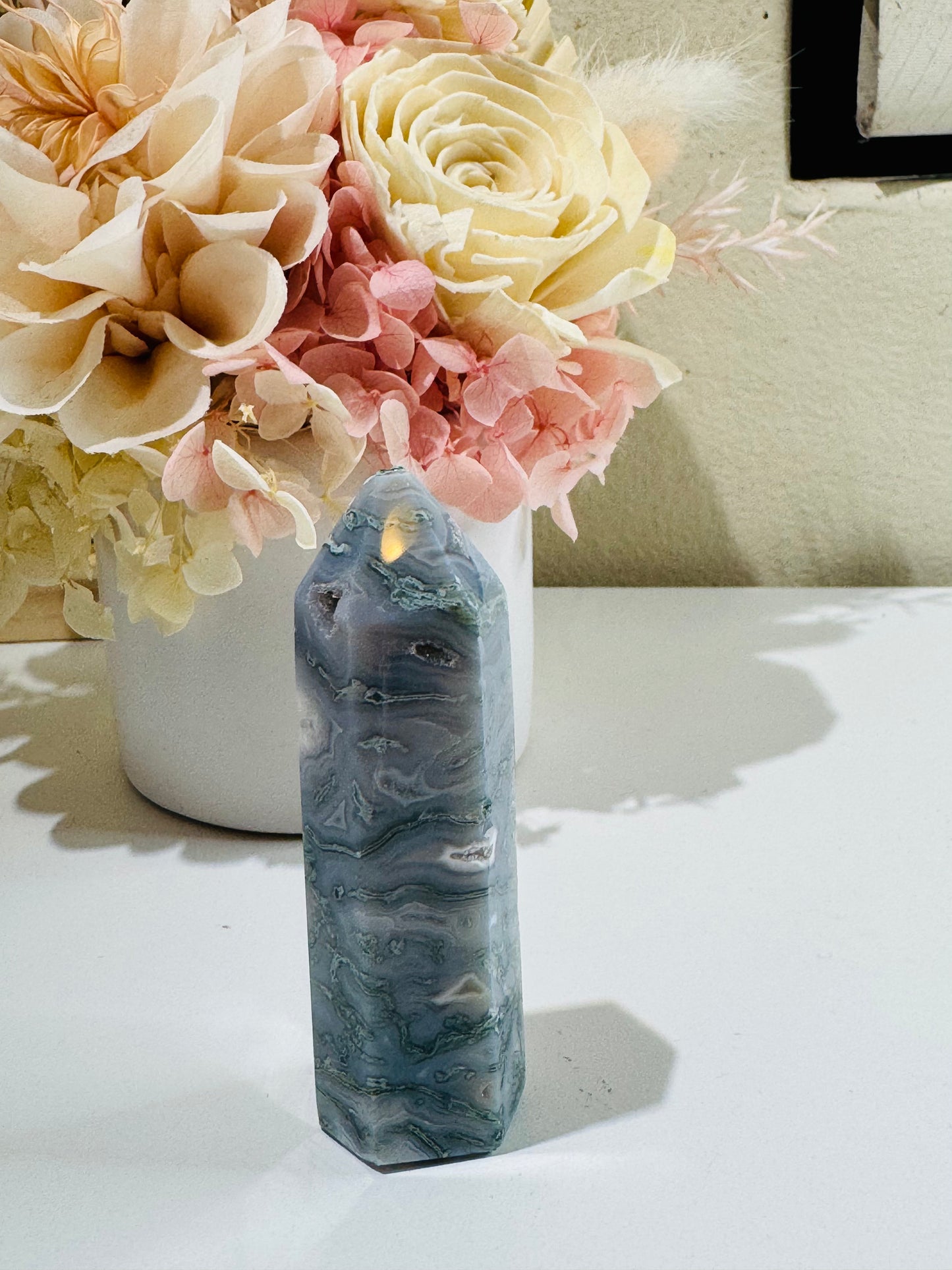 Moss Agate Tower (chipped tip)