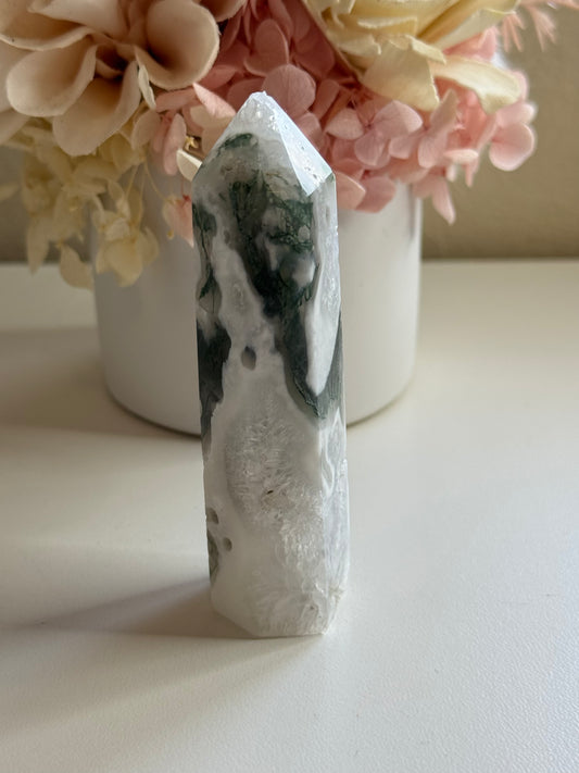 Moss Agate Tower (chipped tip)