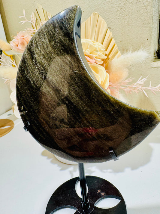 Gold Sheen Obsidian Moon on Stand