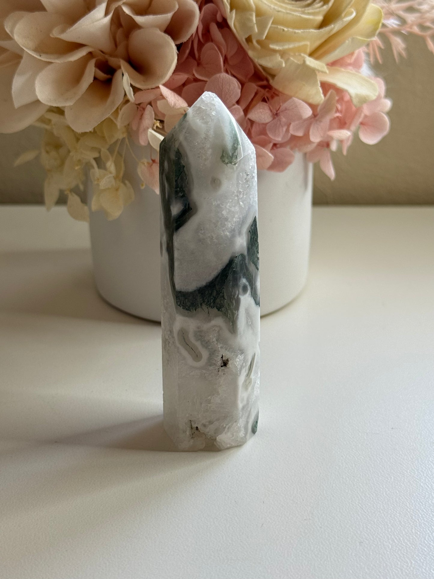 Moss Agate Tower (chipped tip)