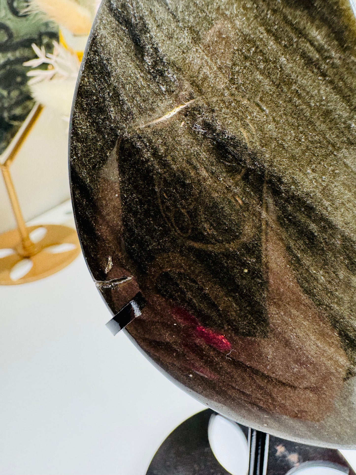Gold Sheen Obsidian Moon on Stand