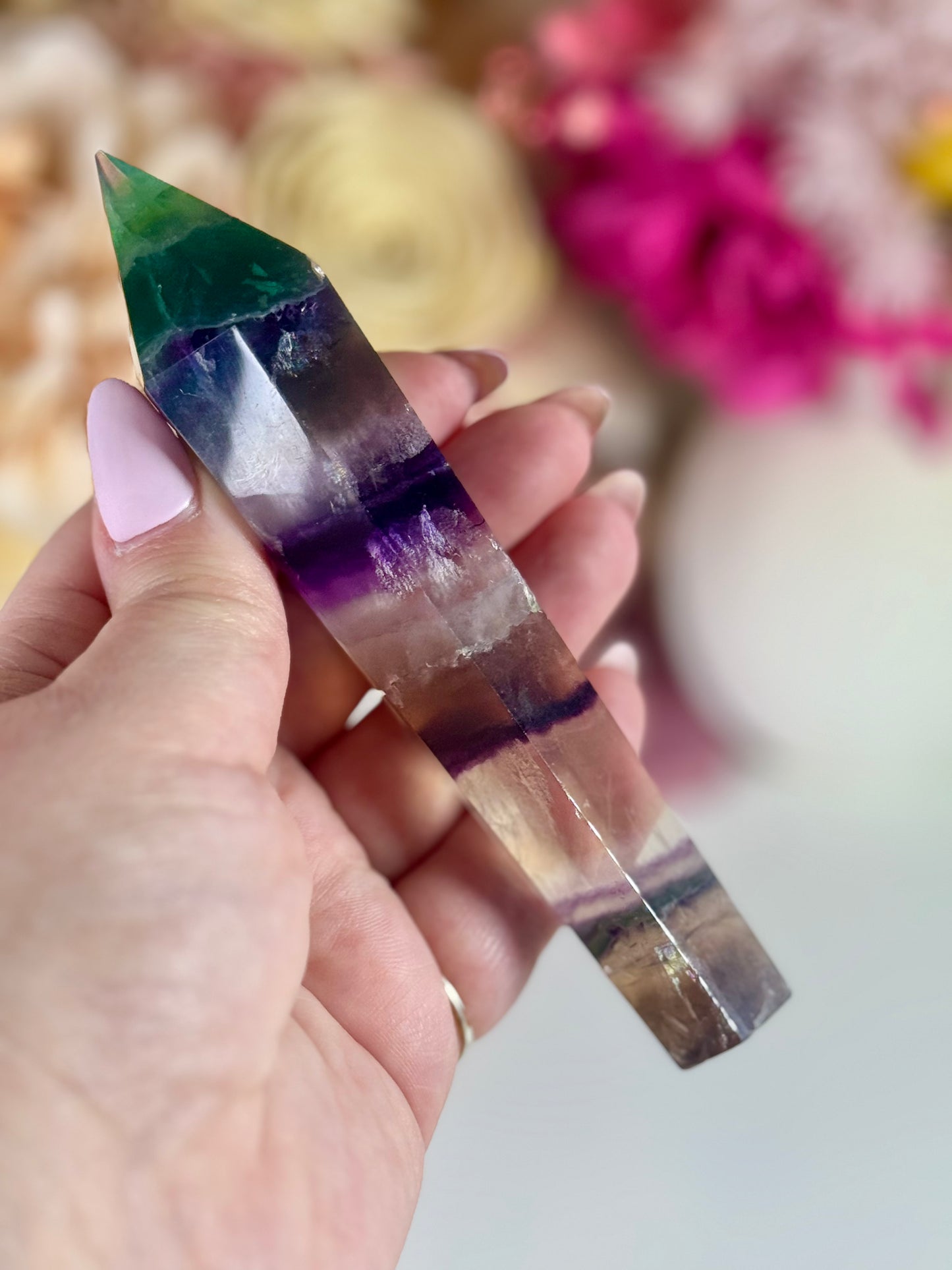 Rainbow Fluorite Wand with Gold Stand