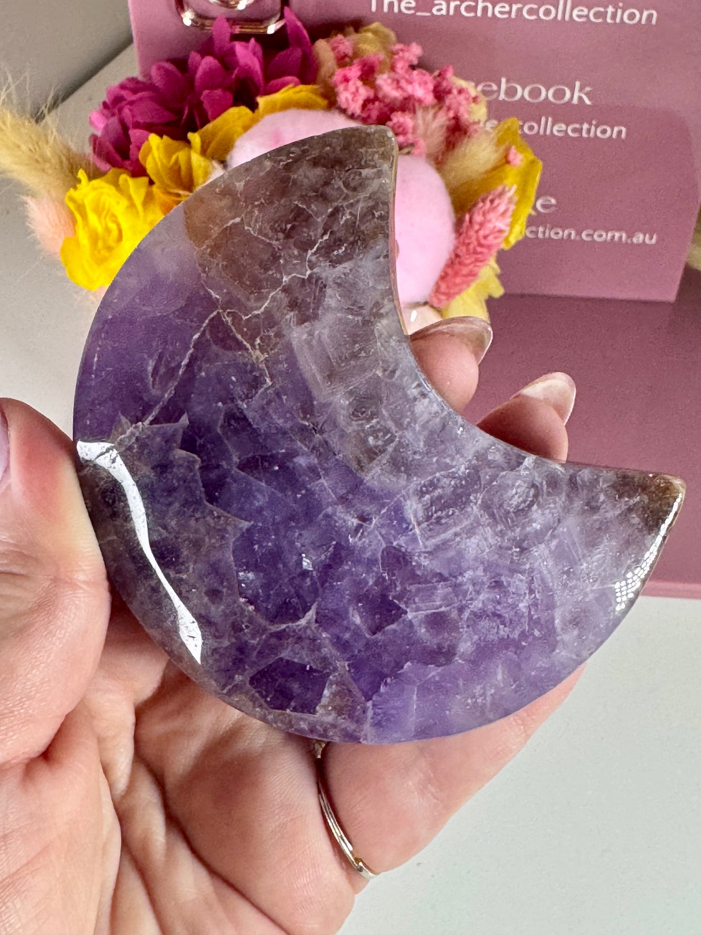 Amethyst and Mexican Crazy Lace Agate Moon with Black Stand (48)