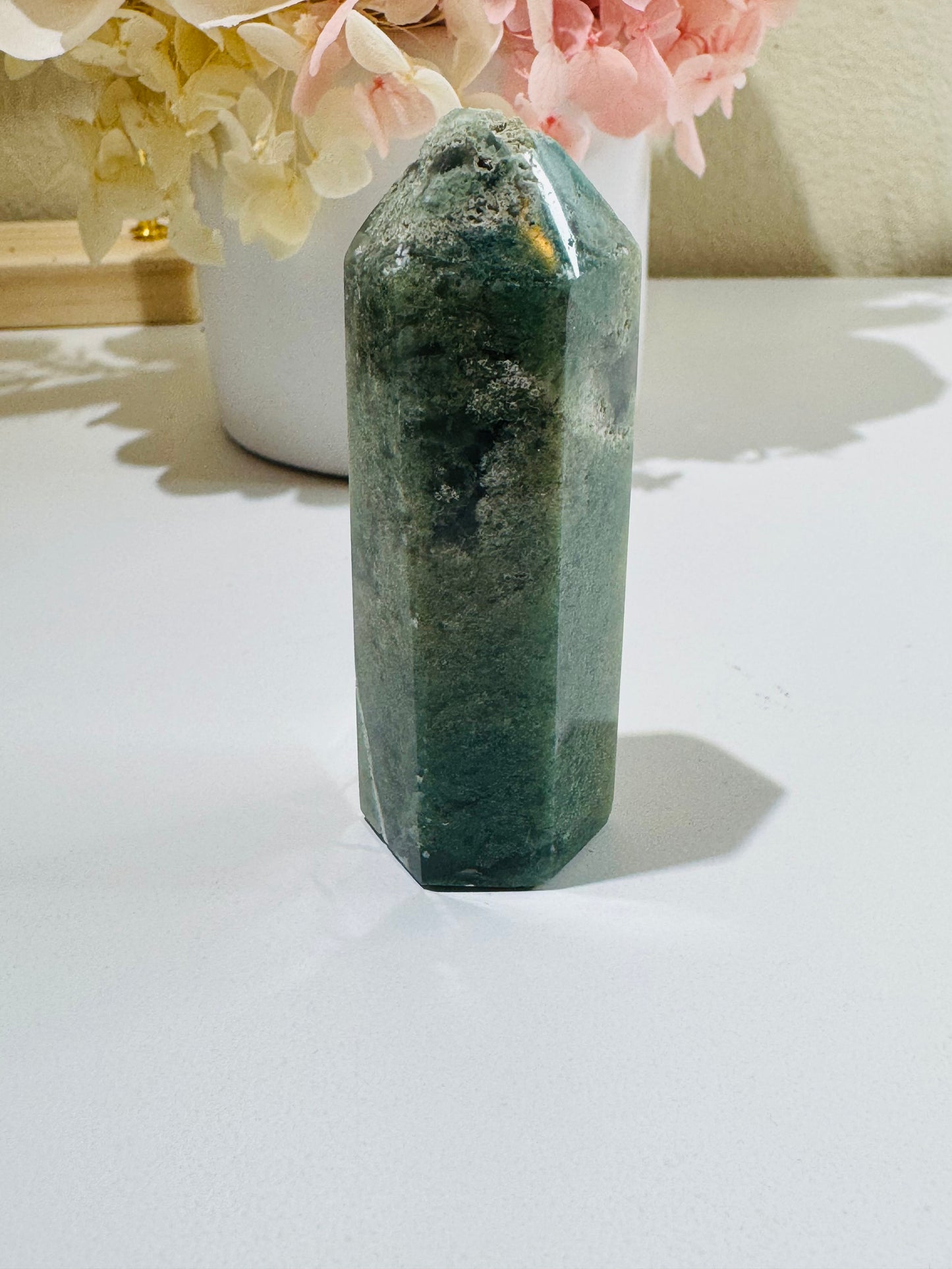 Moss Agate Tower (chipped tip)
