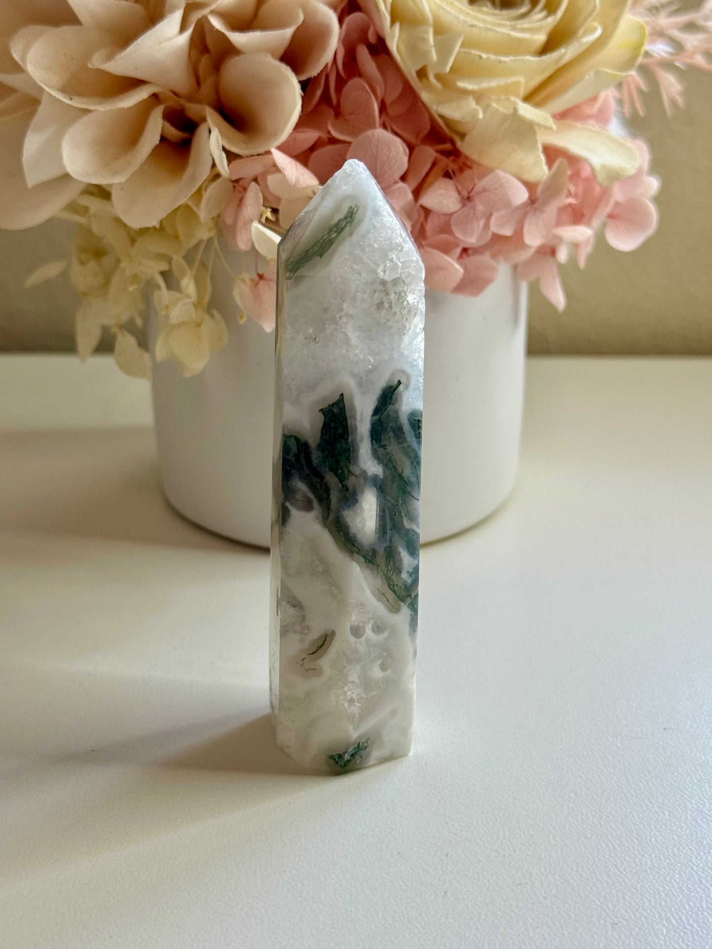 Moss Agate Tower (chipped tip)