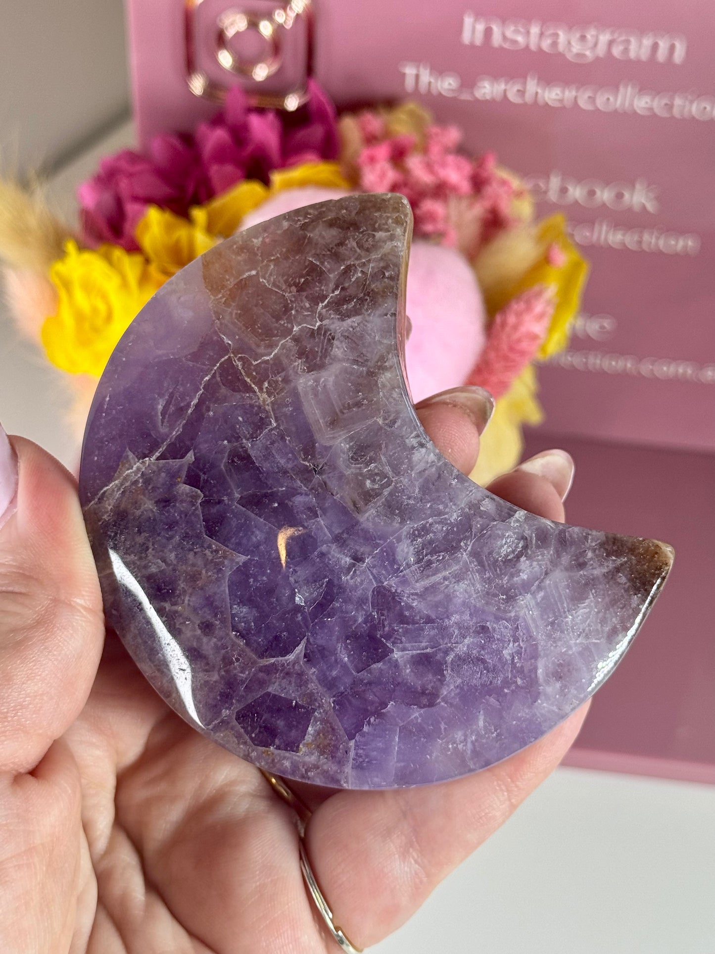 Amethyst and Mexican Crazy Lace Agate Moon with Black Stand (48)