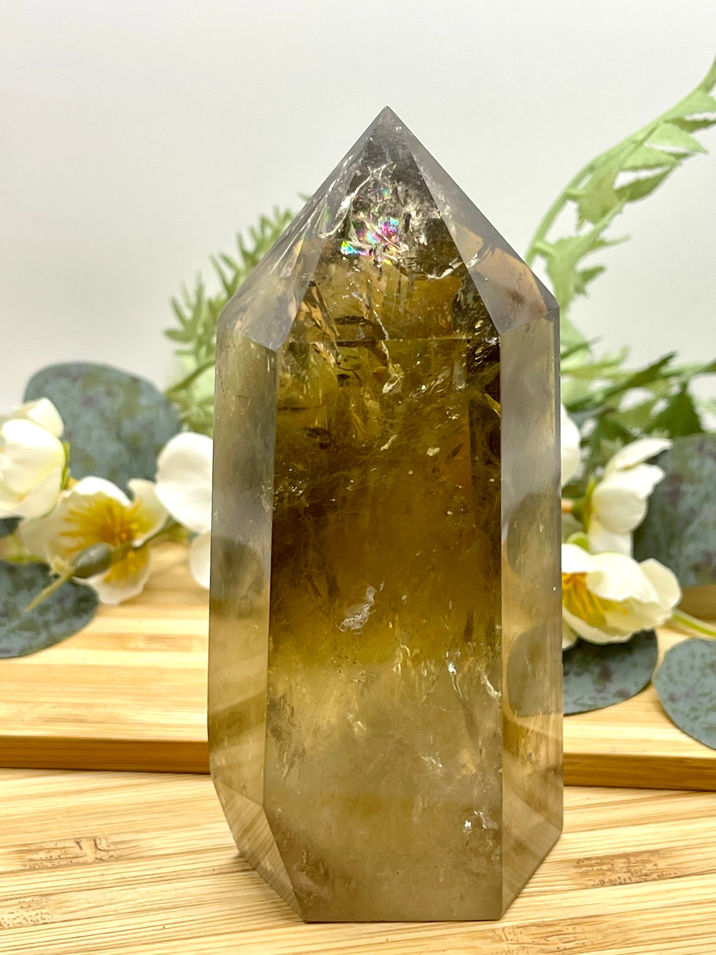 Smokey Quartz Tower with Rainbows