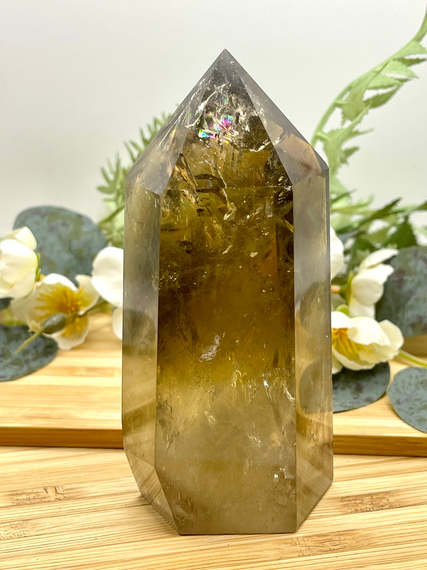 Smokey Quartz Tower with Rainbows