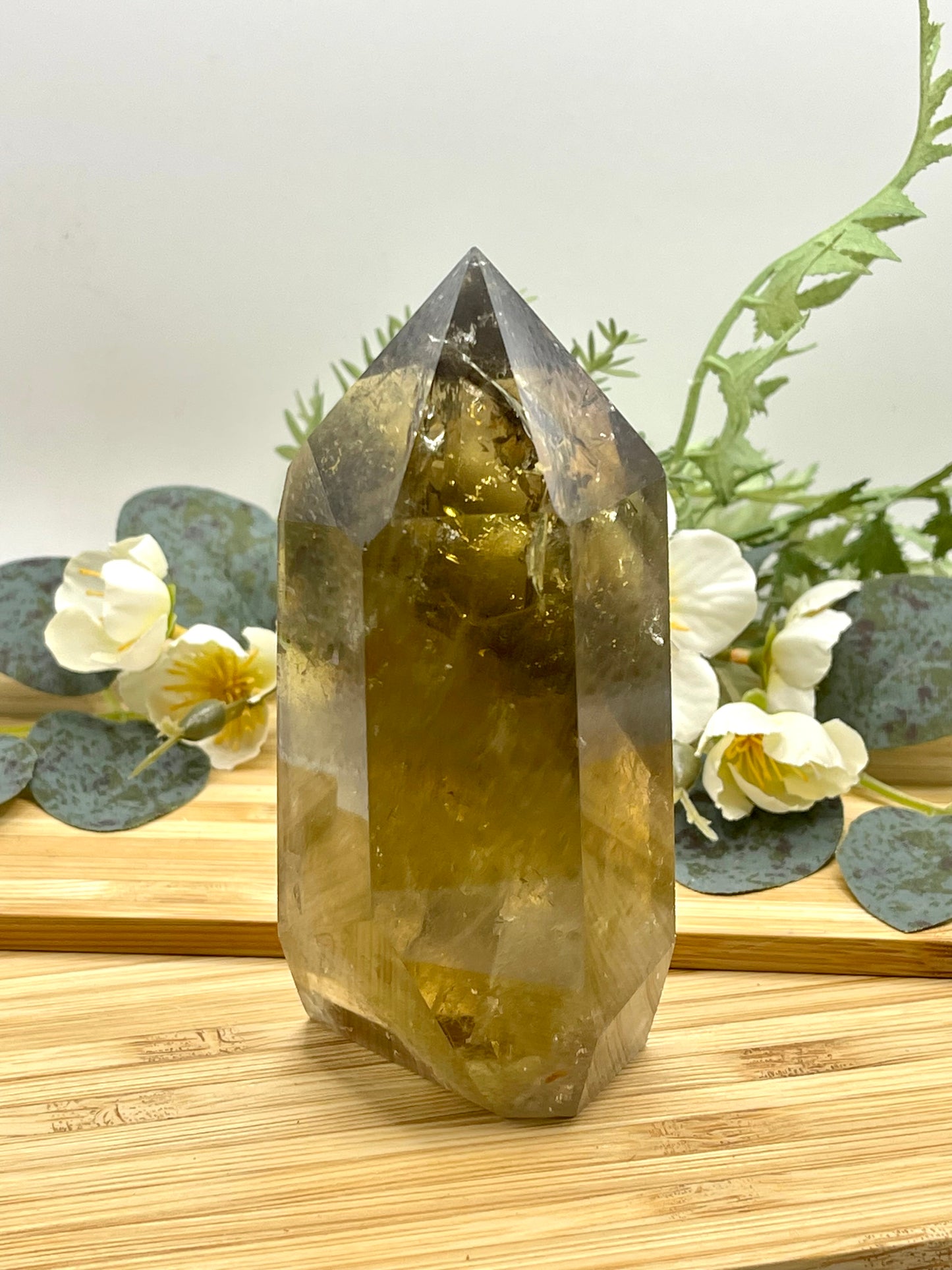 Smokey Quartz Tower with Rainbows