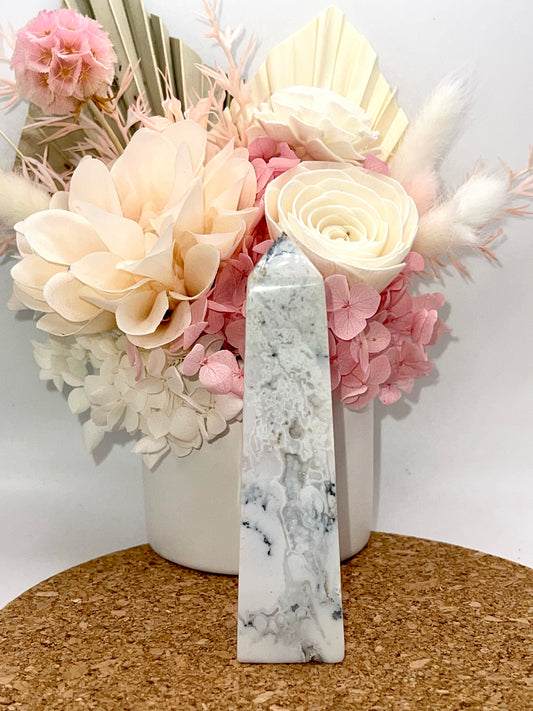 Dendritic Druzy Snow White Agate Tower