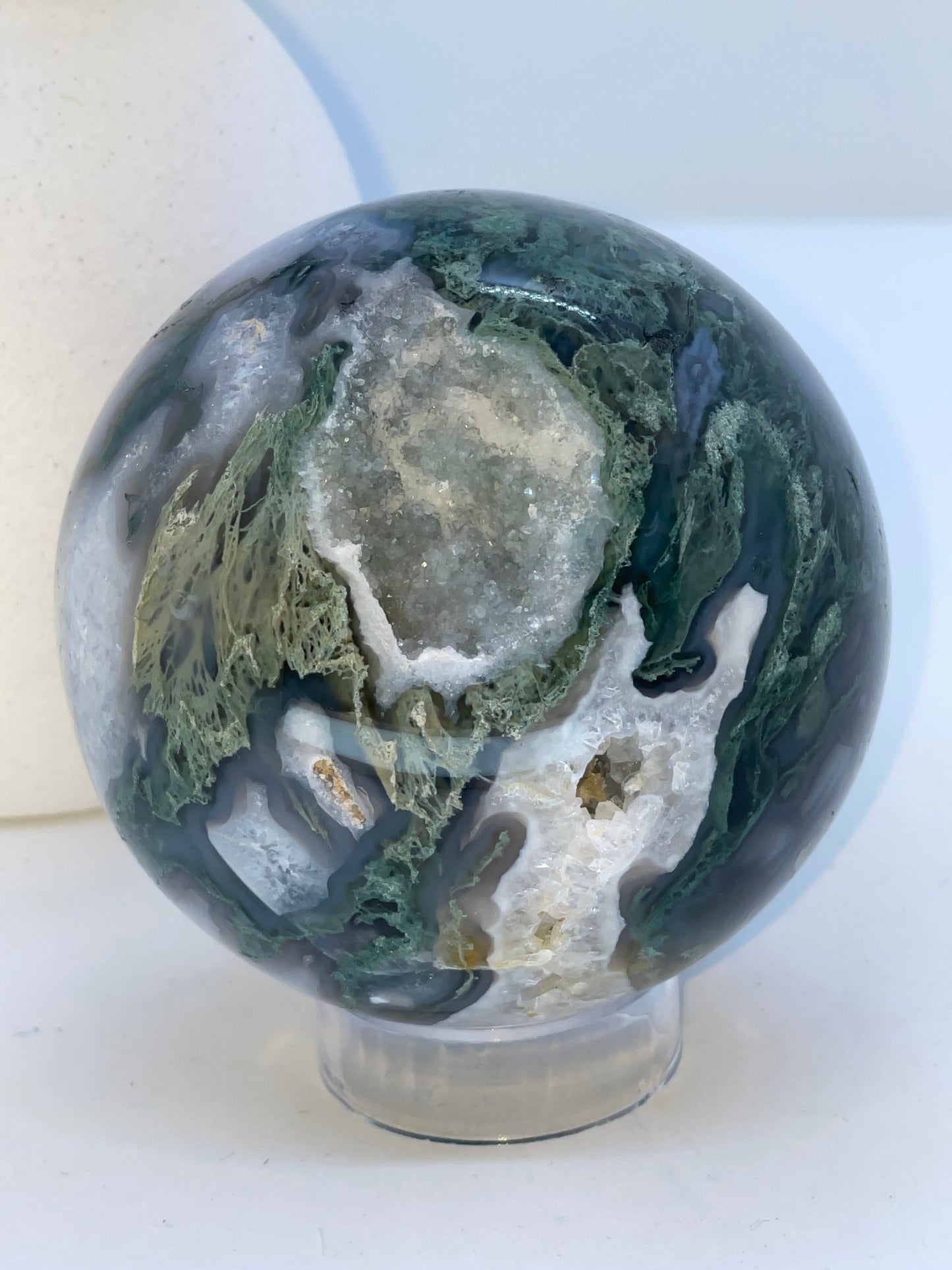 Druzy Moss Agate Sphere - 70mm