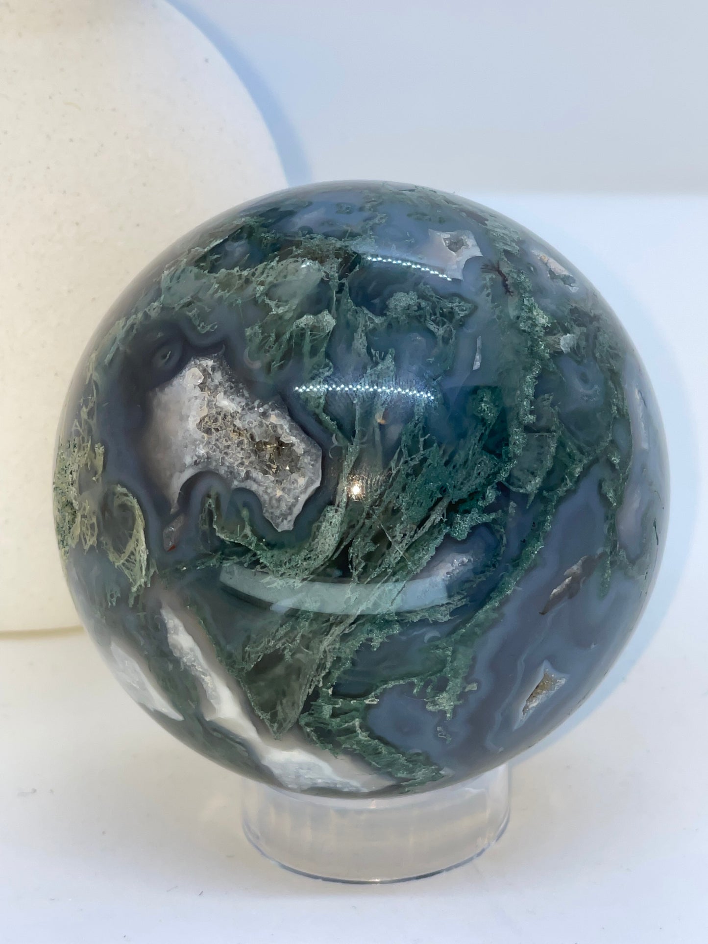 Druzy Moss Agate Sphere - 70mm