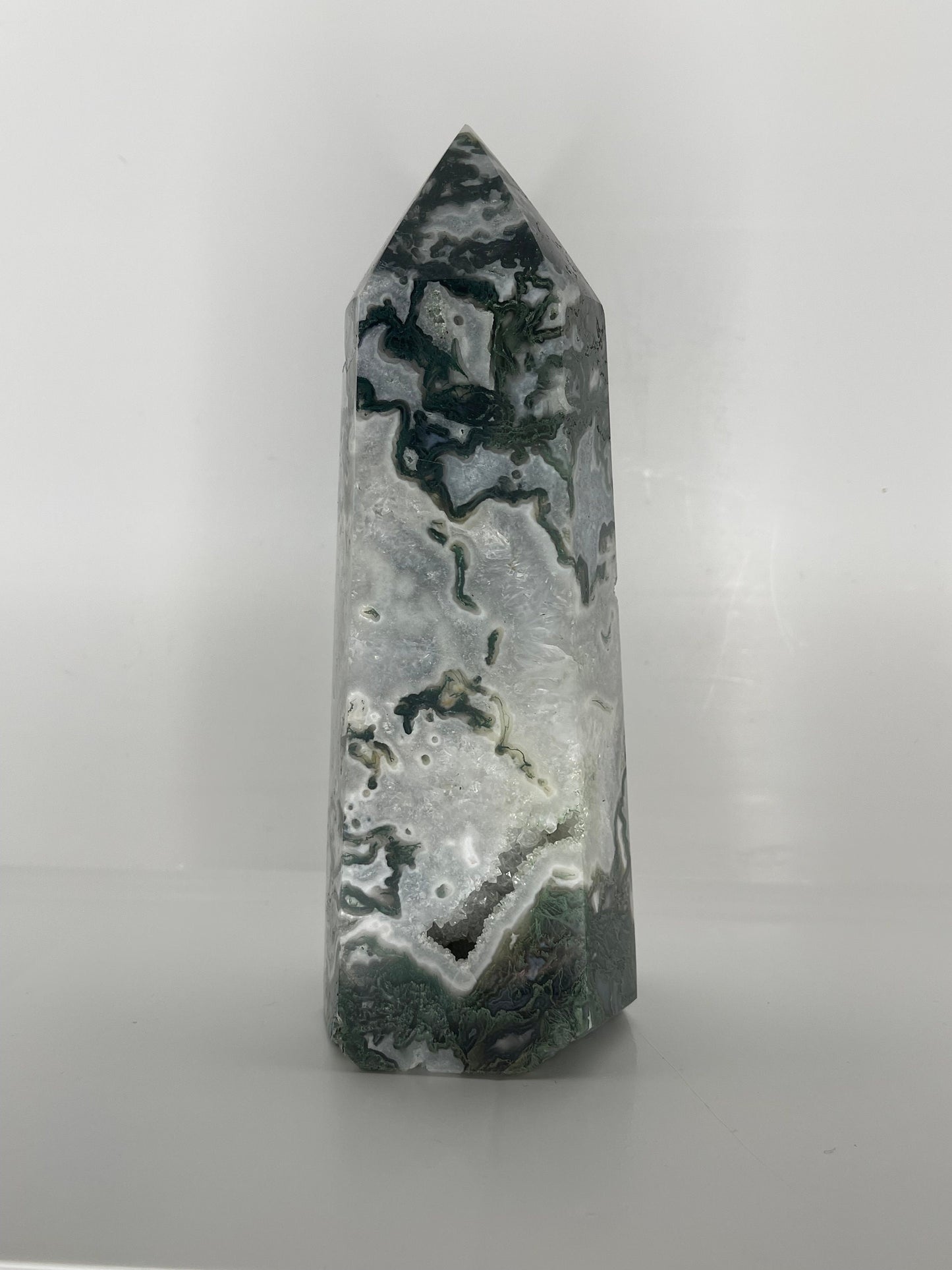 Extra Large Moss Agate Druzy Generator Tower